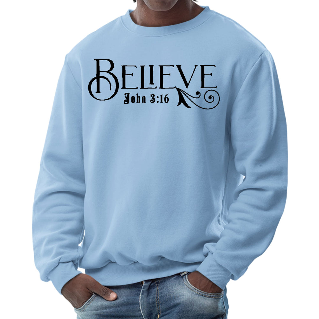 Mens Graphic Sweatshirt Believe John 3:16 Black Illustration - Mens