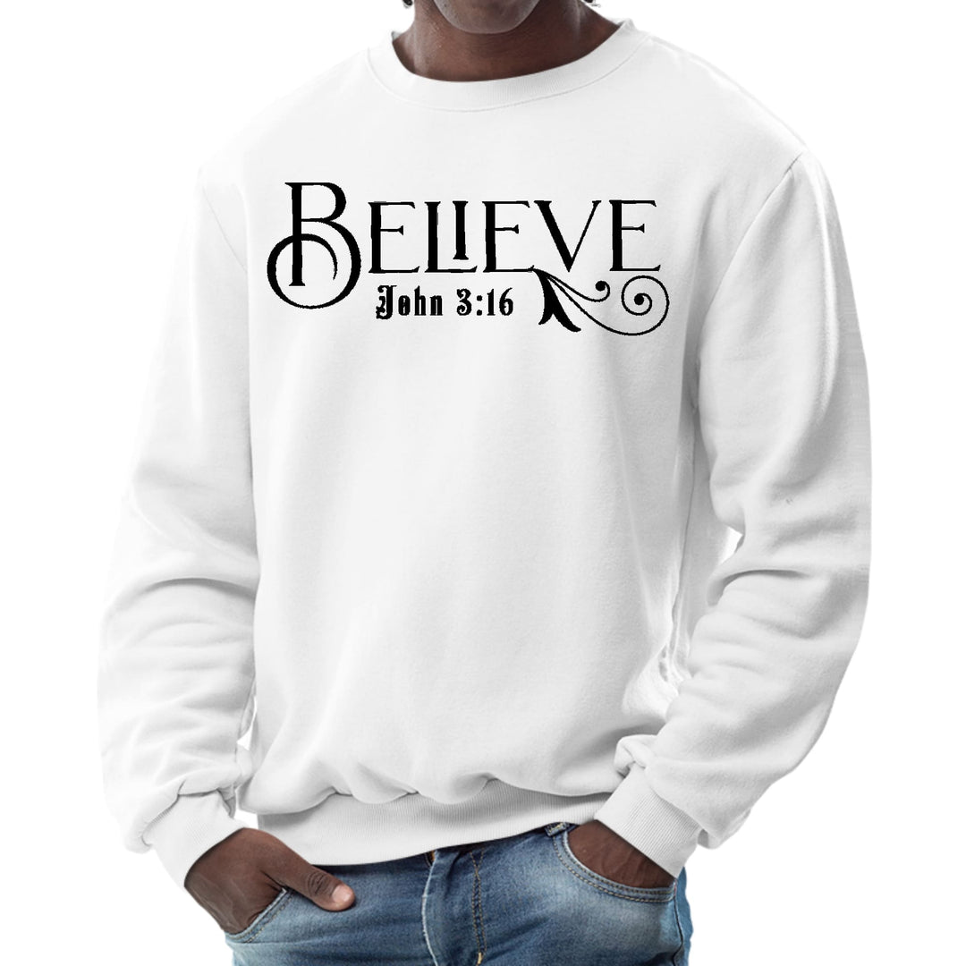 Mens Graphic Sweatshirt Believe John 3:16 Black Illustration - Mens