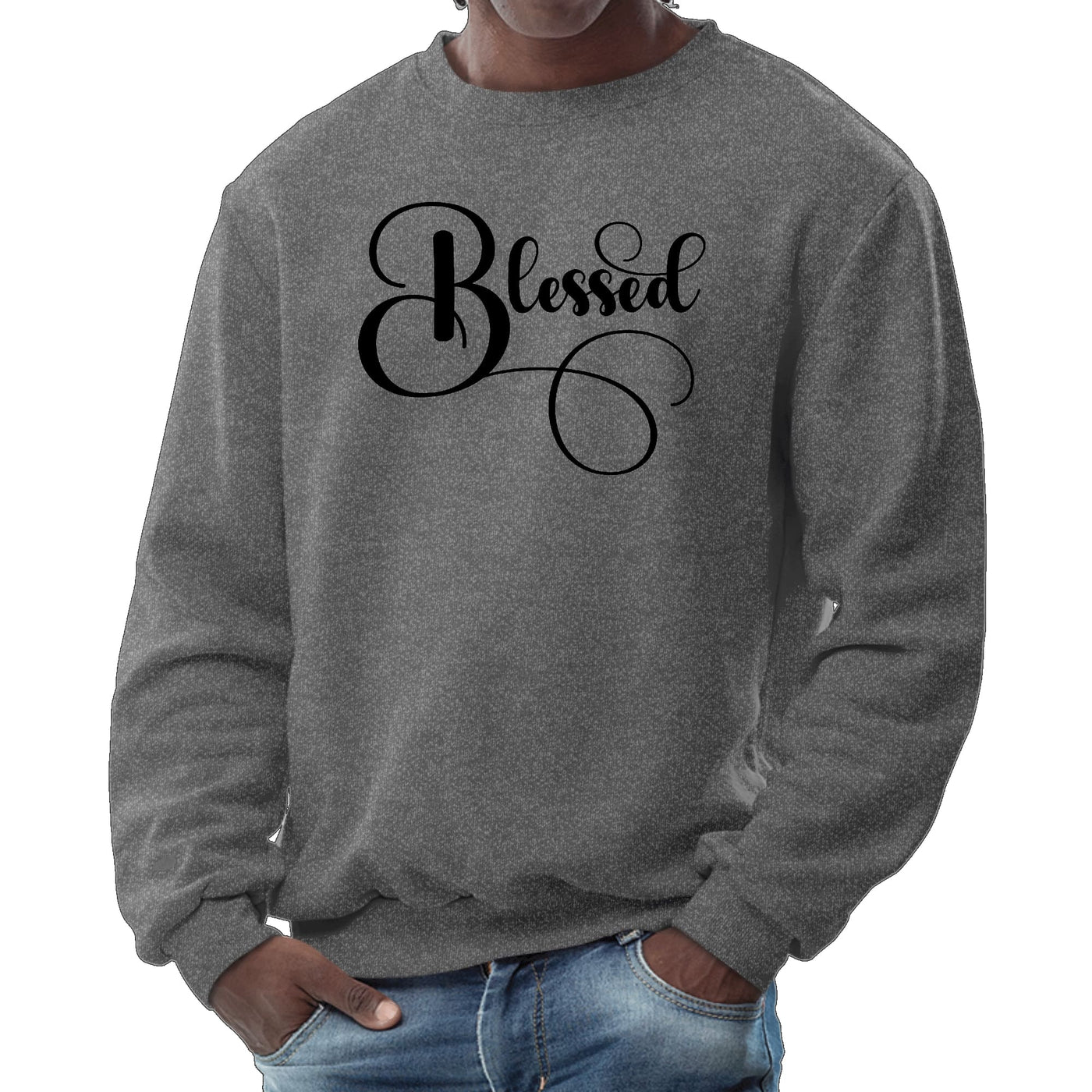 Mens Graphic Sweatshirt Blessed Black Graphic Illustration - Mens | Sweatshirts