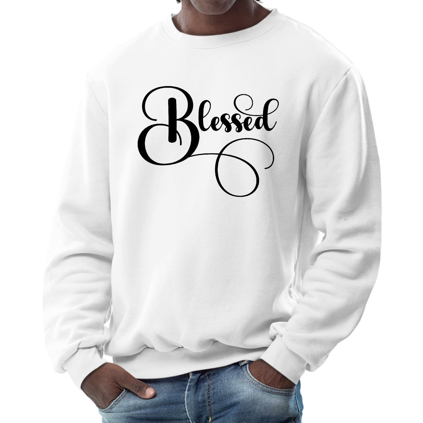 Mens Graphic Sweatshirt Blessed Black Graphic Illustration - Mens | Sweatshirts