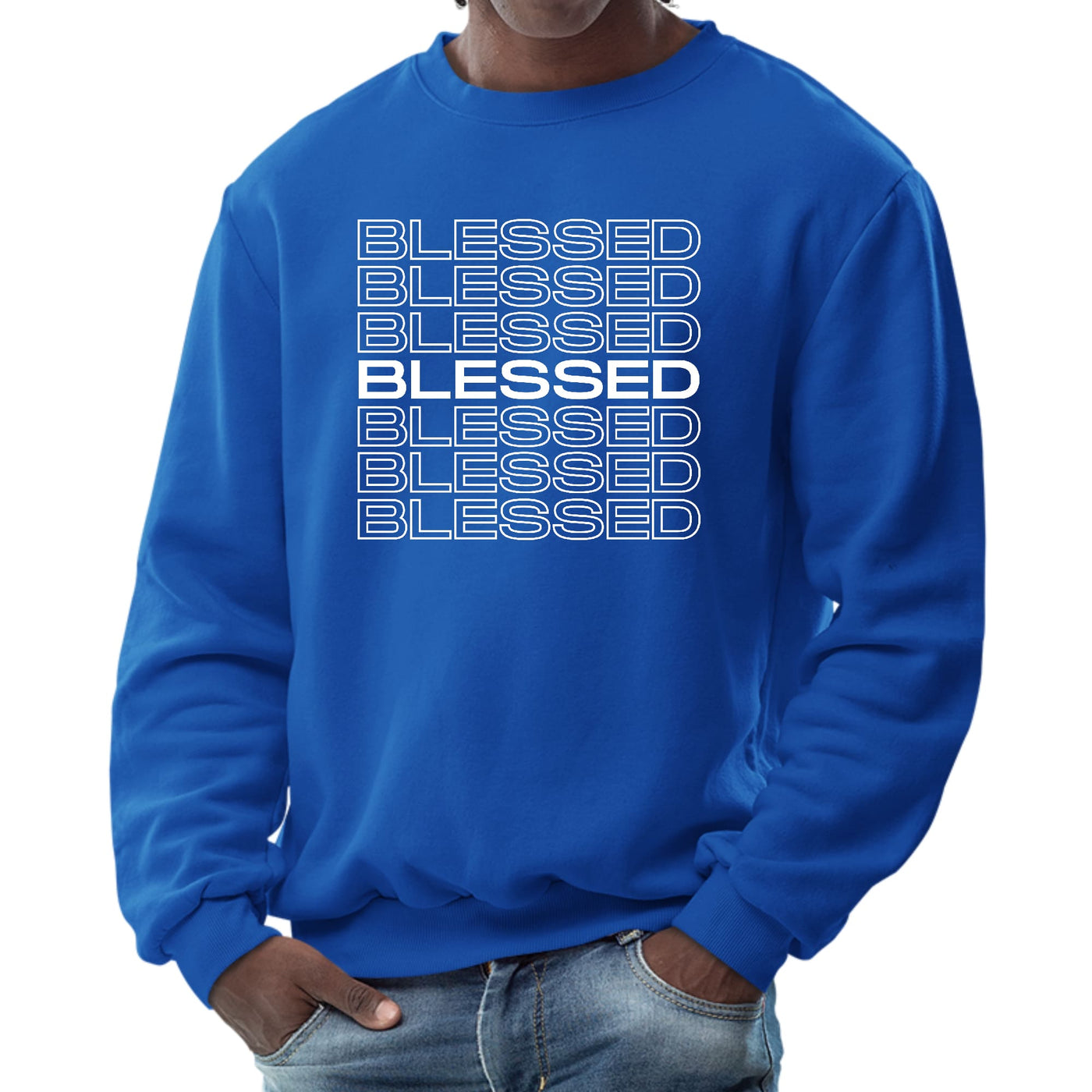 Mens Graphic Sweatshirt Blessed Stacked Print - Mens | Sweatshirts