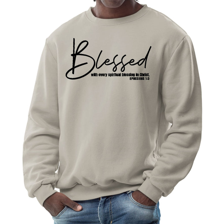 Mens Graphic Sweatshirt Blessed with Every Spiritual Blessing Black - Mens