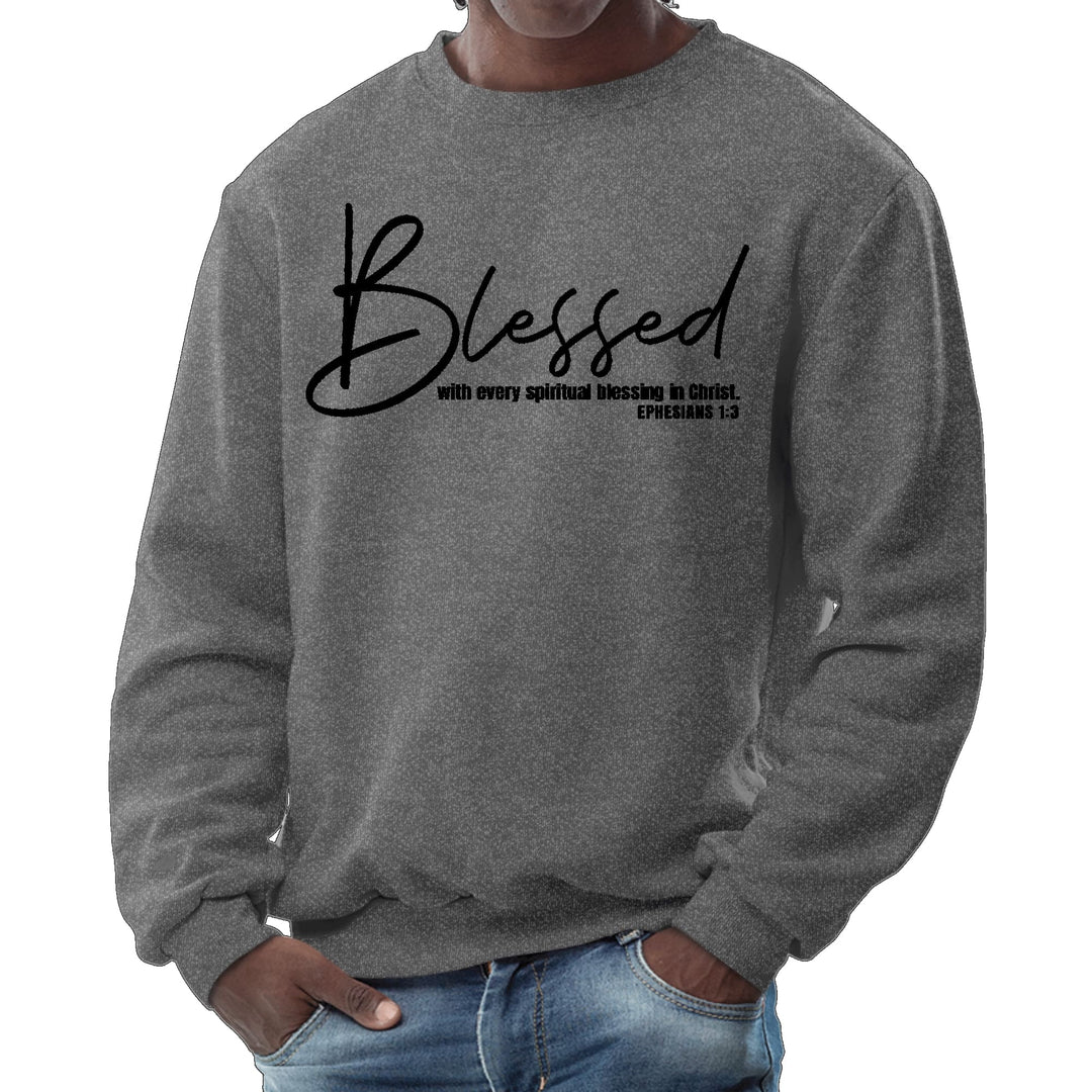 Mens Graphic Sweatshirt Blessed with Every Spiritual Blessing Black - Mens