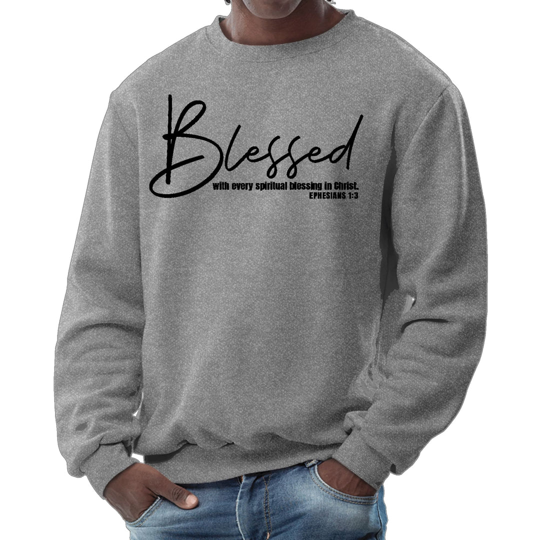 Mens Graphic Sweatshirt Blessed with Every Spiritual Blessing Black - Mens