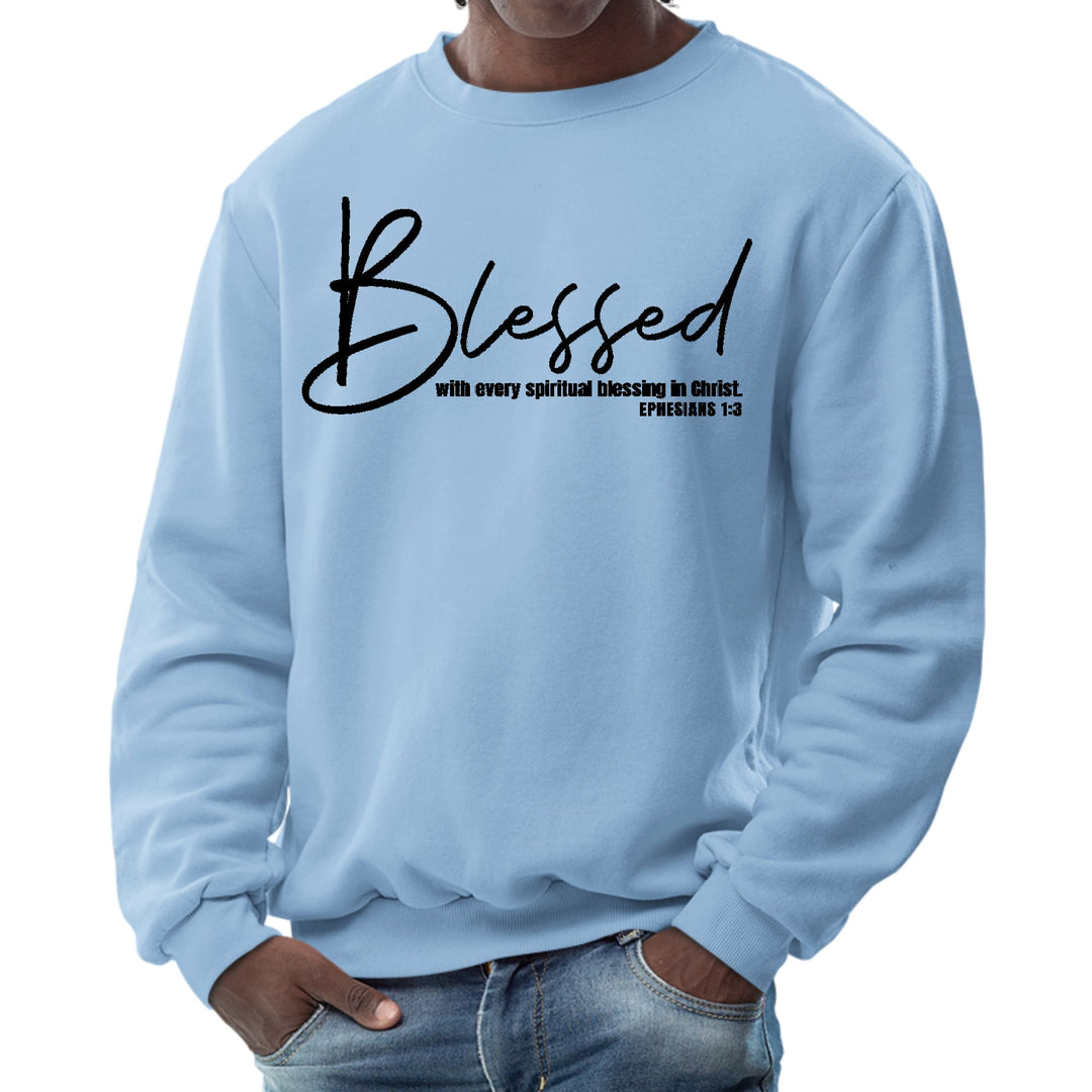 Mens Graphic Sweatshirt Blessed with Every Spiritual Blessing Black - Mens