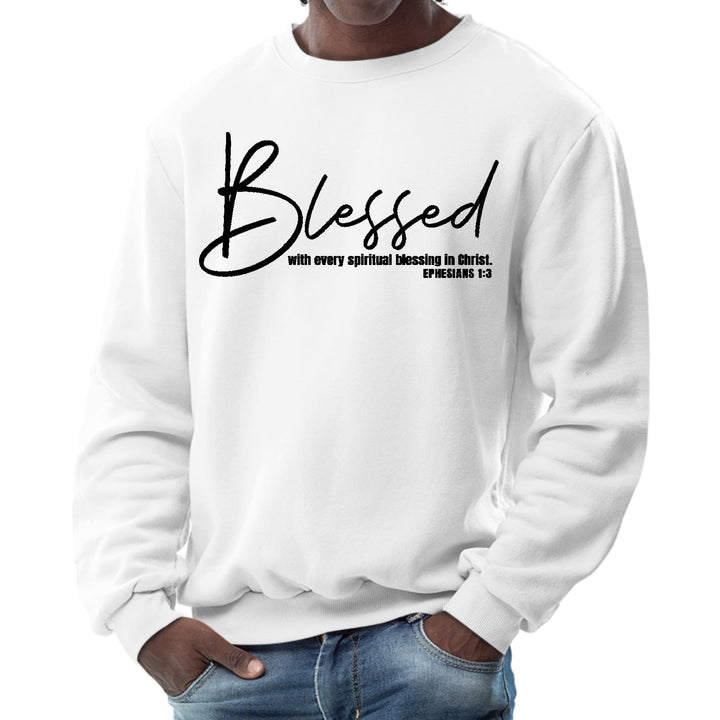 Mens Graphic Sweatshirt Blessed with Every Spiritual Blessing Black - Mens