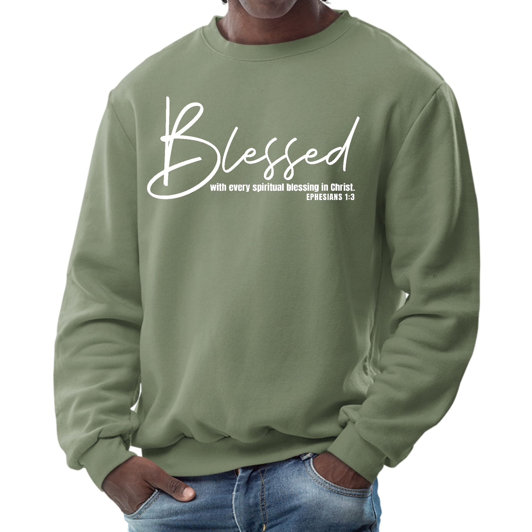 Mens Graphic Sweatshirt - Blessed with Every Spiritual Blessing White - Mens