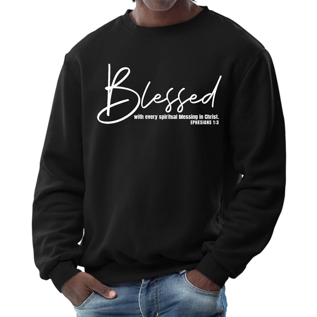 Mens Graphic Sweatshirt Blessed with Every Spiritual Blessing White - Mens