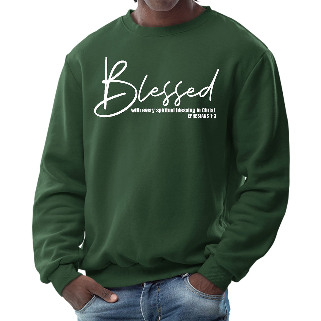 Mens Graphic Sweatshirt - Blessed with Every Spiritual Blessing White - Mens