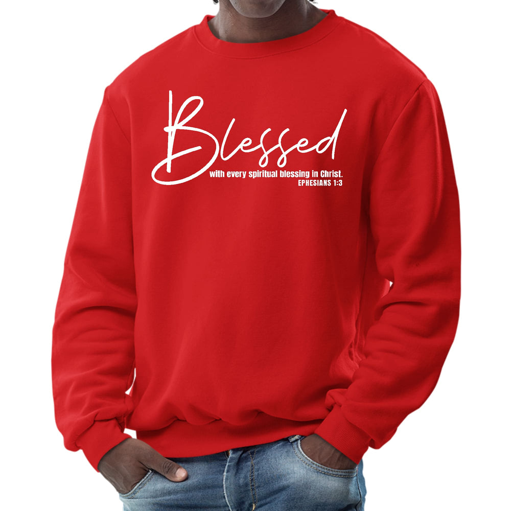 Mens Graphic Sweatshirt Blessed with Every Spiritual Blessing White - Mens