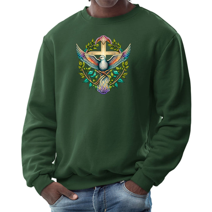 Mens Graphic Sweatshirt - Blue Green Multicolor Dove Floral - Mens/Sweatshirts