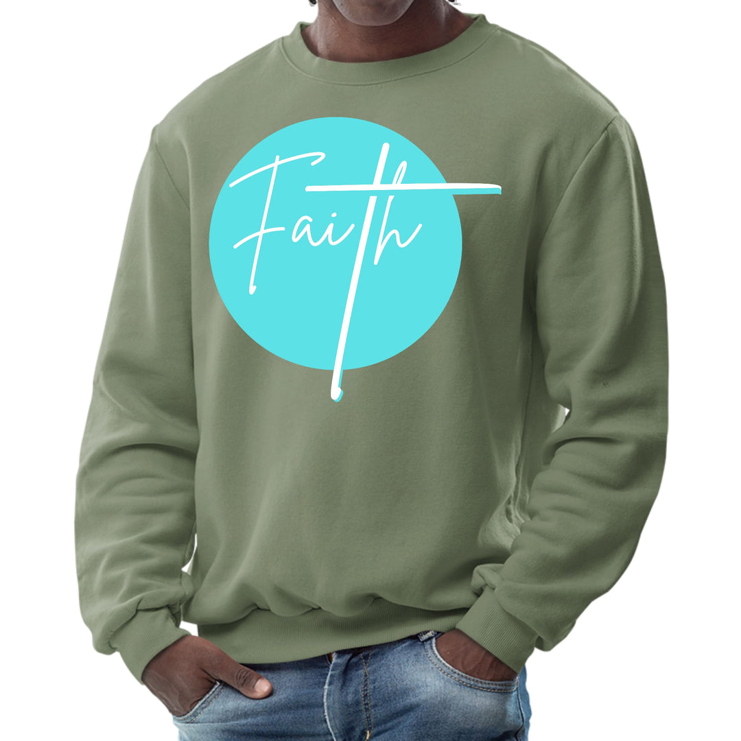 Mens Graphic Sweatshirt Faith - Christian Affirmation - Cyan Blue - Mens