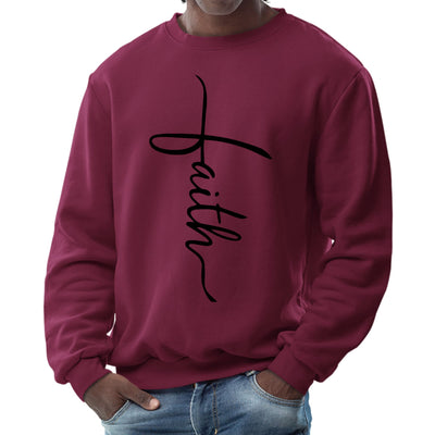Mens Graphic Sweatshirt Faith Script Cross Black Illustration - Sweatshirts
