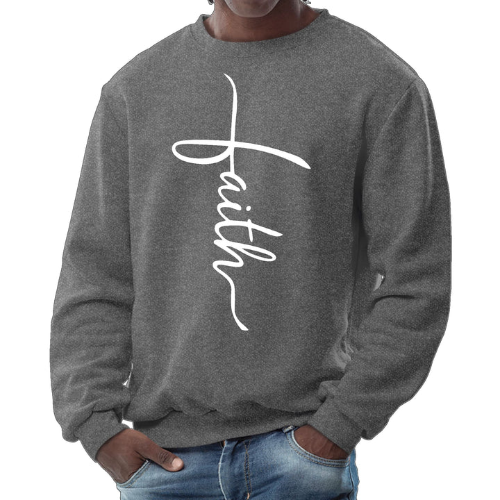 Mens Graphic Sweatshirt Faith Script Cross Illustration - Mens | Sweatshirts