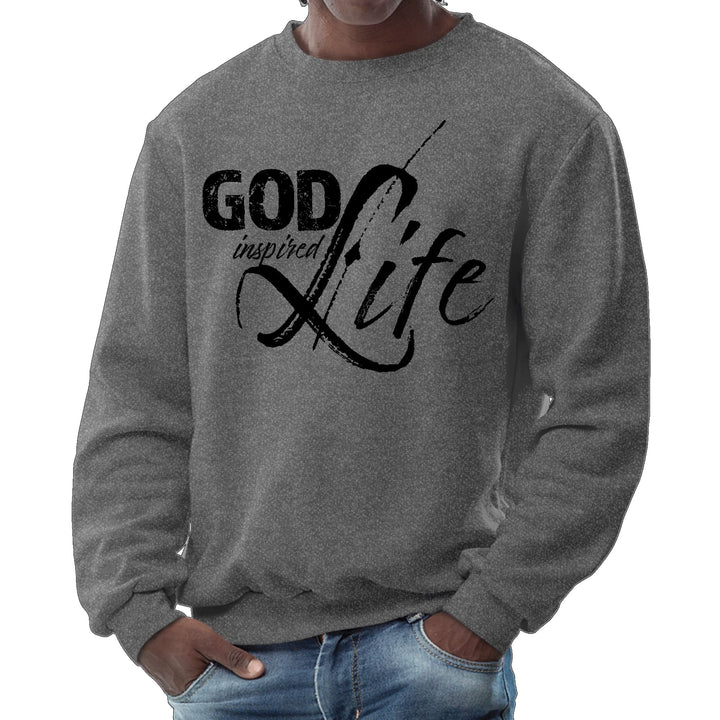 Mens Graphic Sweatshirt God Inspired Life Black Illustration - Mens