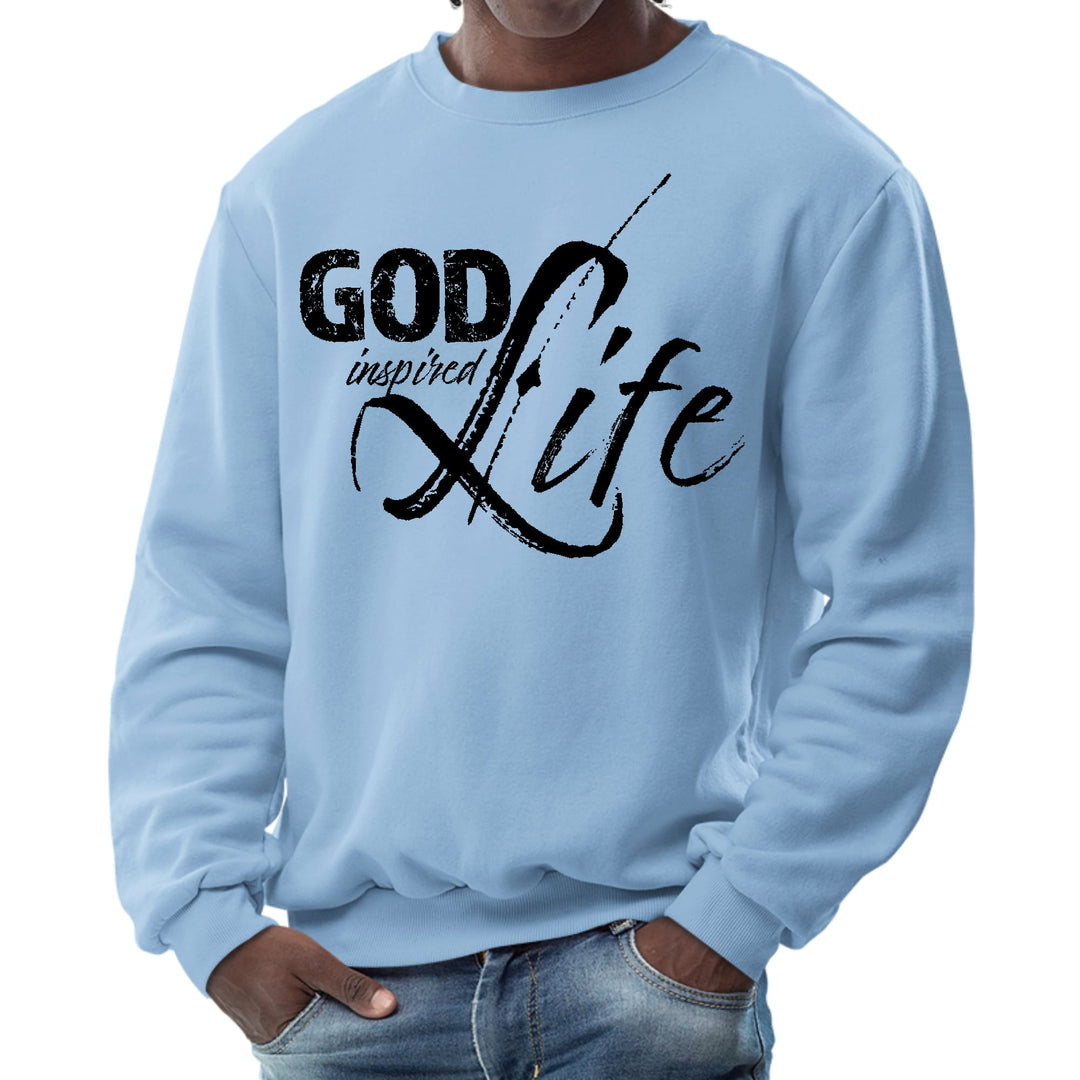 Mens Graphic Sweatshirt God Inspired Life Black Illustration - Mens