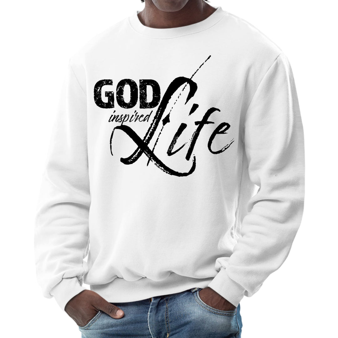 Mens Graphic Sweatshirt God Inspired Life Black Illustration - Mens