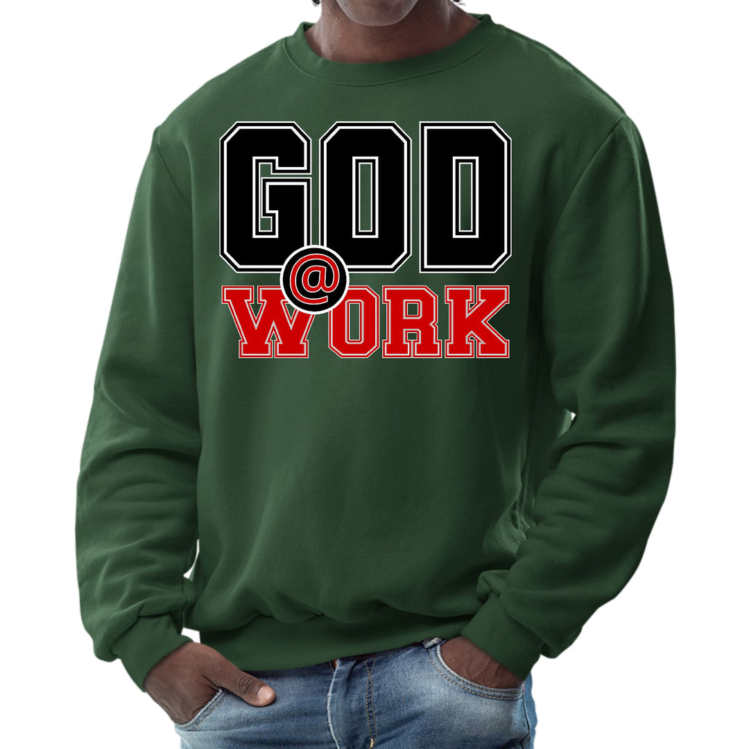 Mens Graphic Sweatshirt God @ Work Black and Red Print - Mens | Sweatshirts