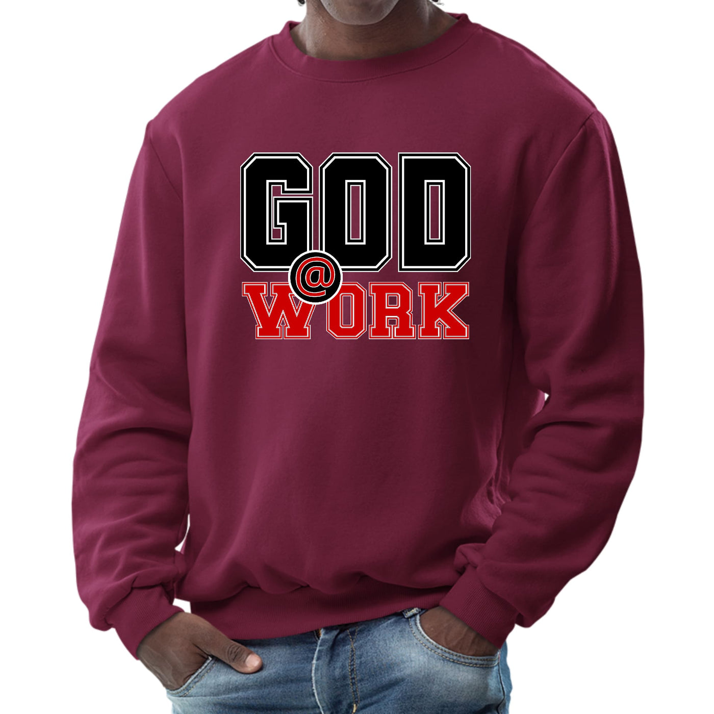 Mens Graphic Sweatshirt God @ Work Black And Red Print - Mens | Sweatshirts