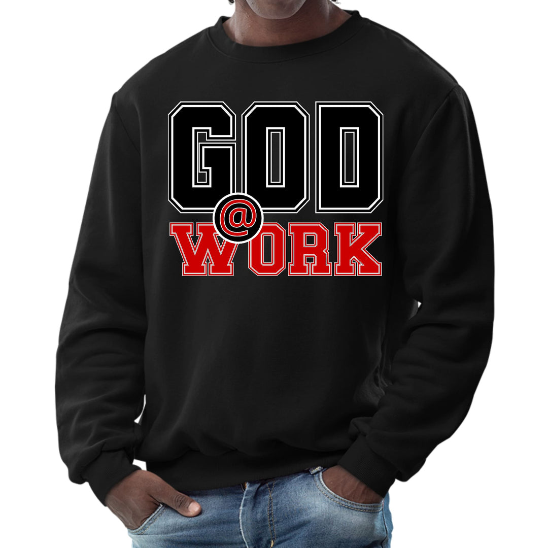 Mens Graphic Sweatshirt God @ Work Black and Red Print - Mens | Sweatshirts