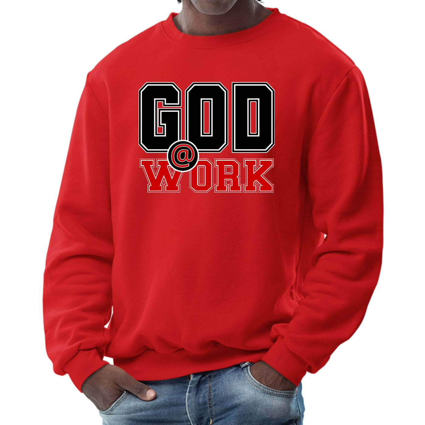 Mens Graphic Sweatshirt God @ Work Black And Red Print - Mens | Sweatshirts