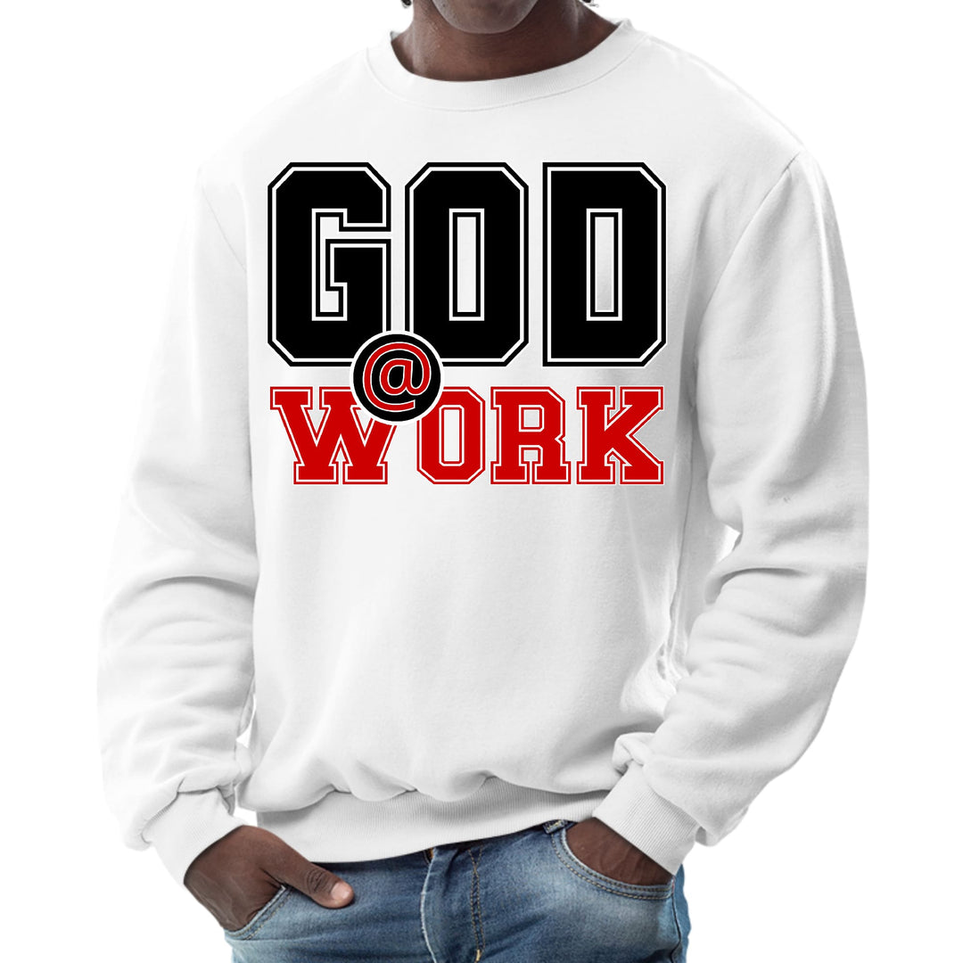 Mens Graphic Sweatshirt God @ Work Black and Red Print - Mens | Sweatshirts