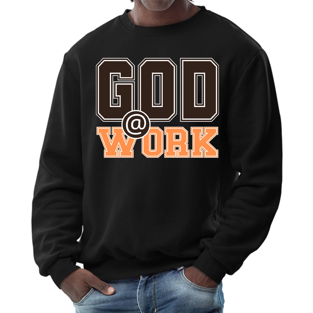 Mens Graphic Sweatshirt God @ Work Brown and Orange Print - Mens | Sweatshirts