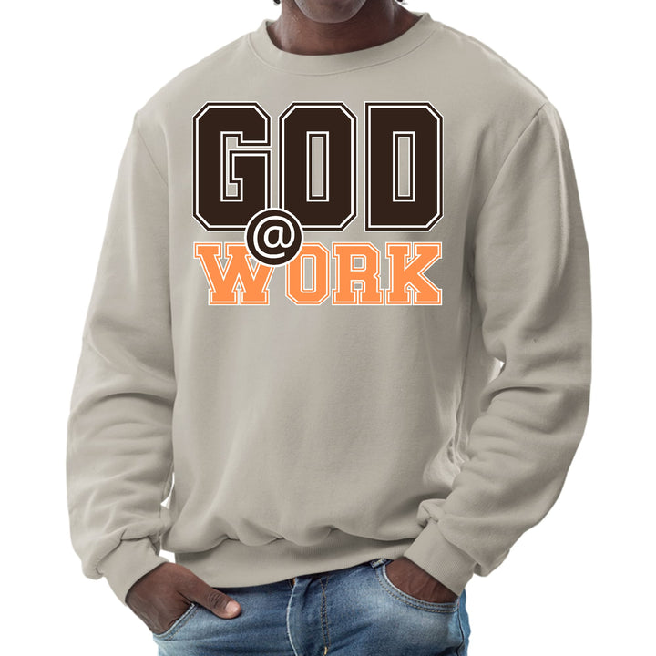 Mens Graphic Sweatshirt God @ Work Brown and Orange Print - Mens | Sweatshirts