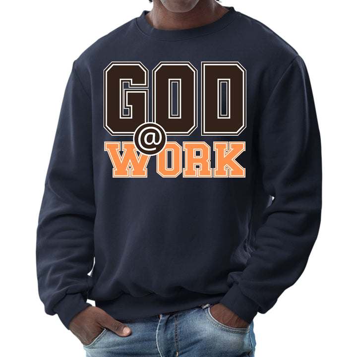 Mens Graphic Sweatshirt God @ Work Brown and Orange Print - Mens | Sweatshirts