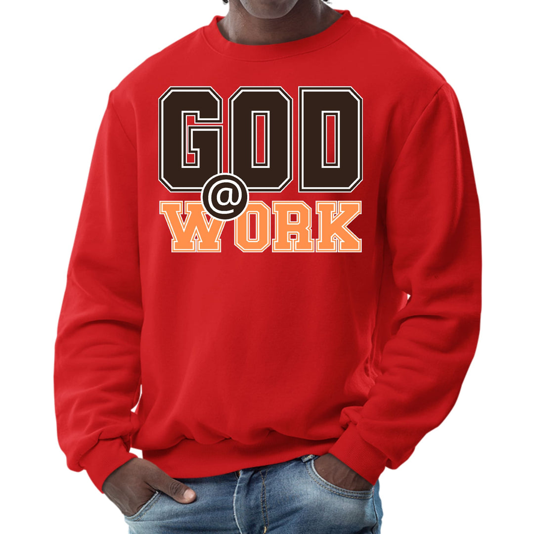 Mens Graphic Sweatshirt God @ Work Brown and Orange Print - Mens | Sweatshirts