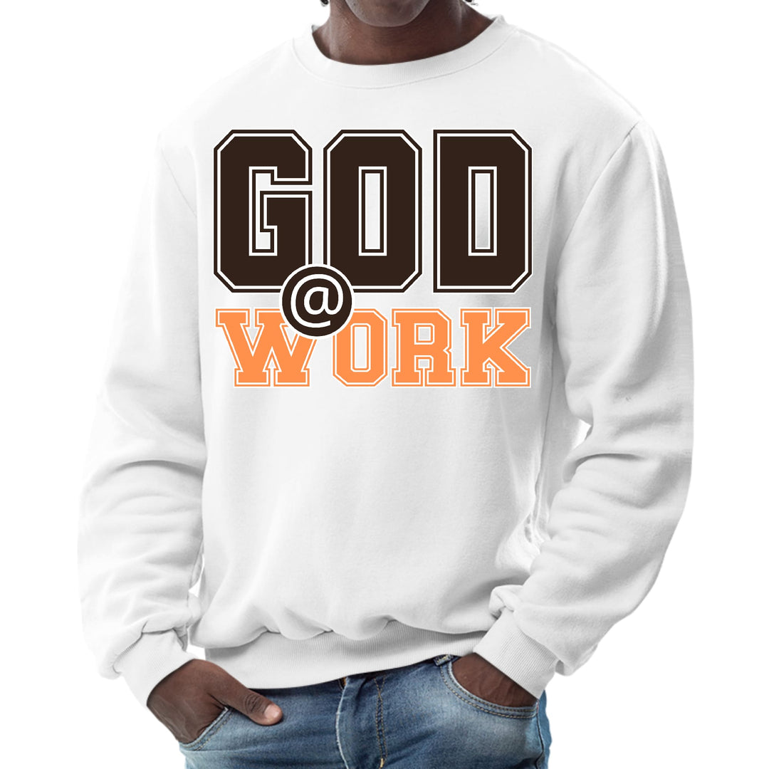 Mens Graphic Sweatshirt God @ Work Brown and Orange Print - Mens | Sweatshirts