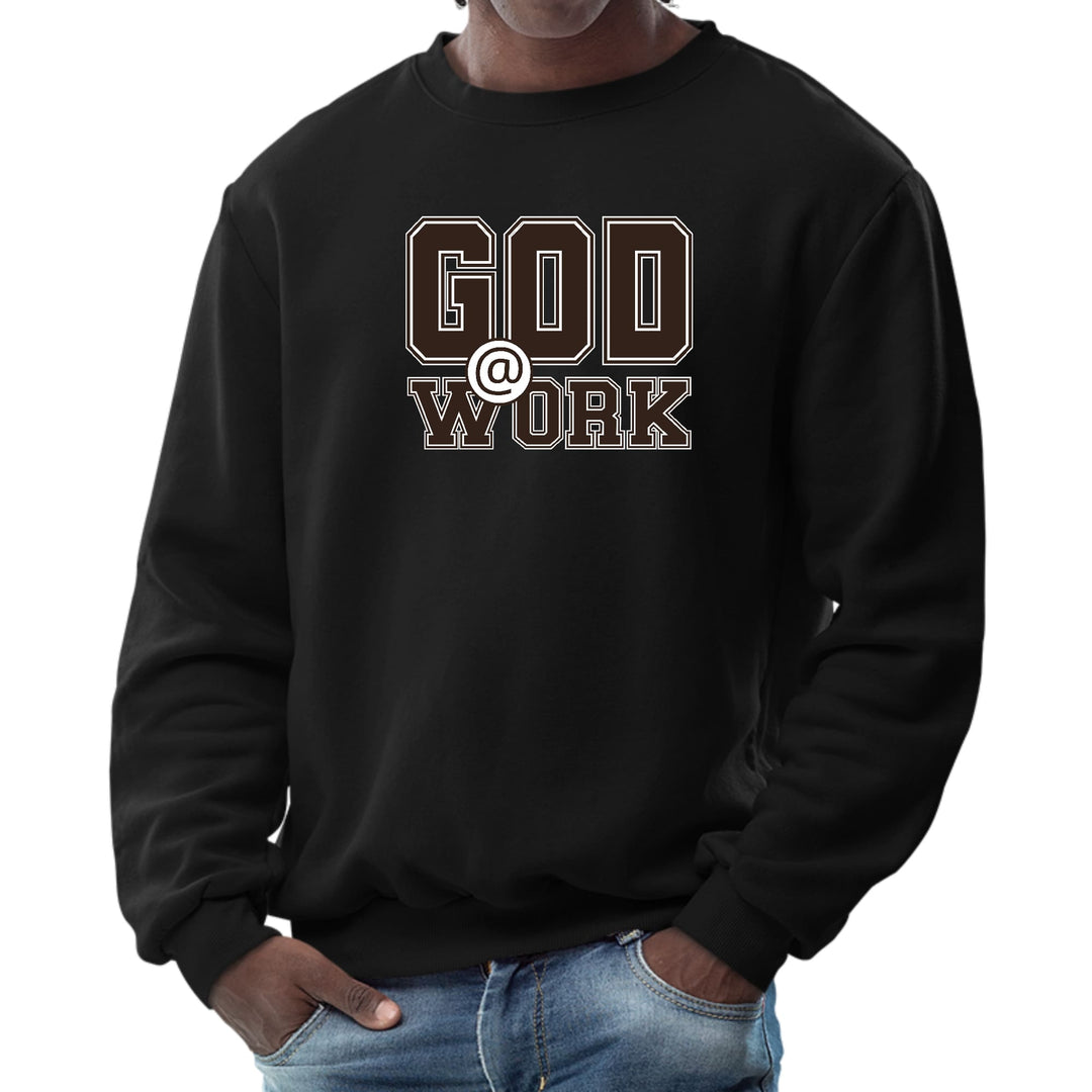 Mens Graphic Sweatshirt God @ Work Brown and White Print - Mens | Sweatshirts