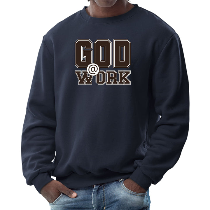 Mens Graphic Sweatshirt God @ Work Brown and White Print - Mens | Sweatshirts