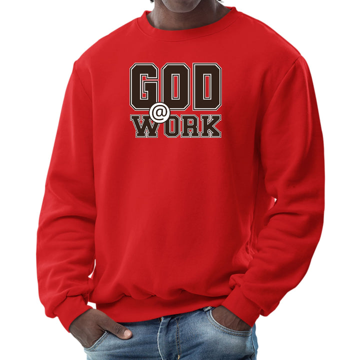 Mens Graphic Sweatshirt God @ Work Brown and White Print - Mens | Sweatshirts