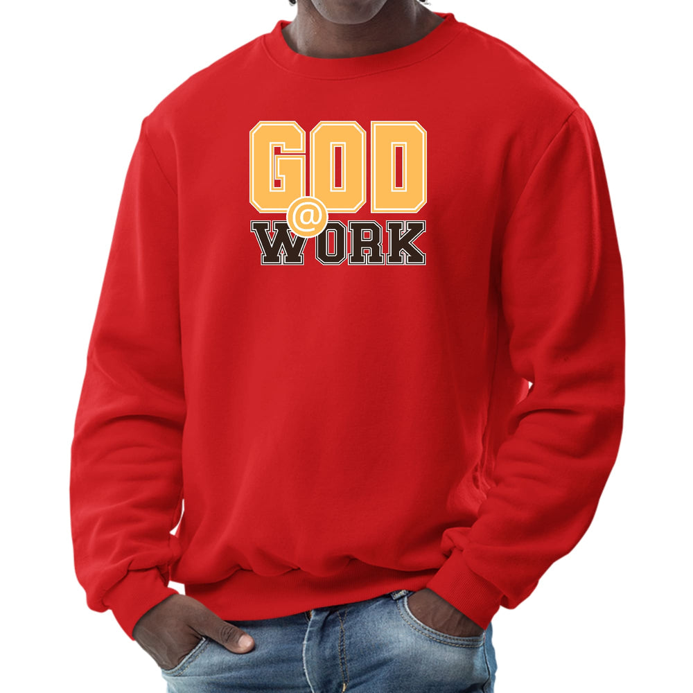 Mens Graphic Sweatshirt God @ Work Golden Yellow and Brown Print - Mens