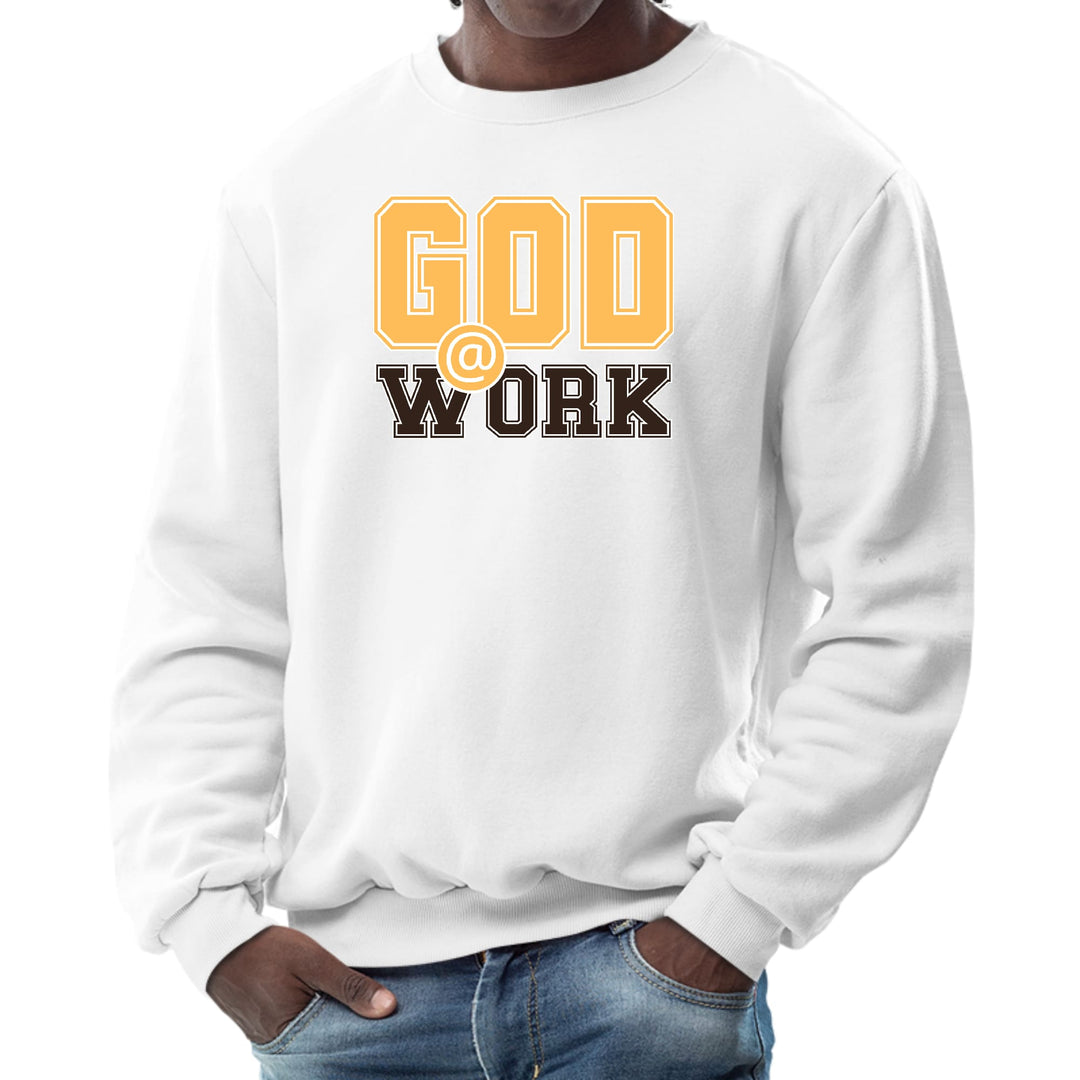 Mens Graphic Sweatshirt God @ Work Golden Yellow and Brown Print - Mens