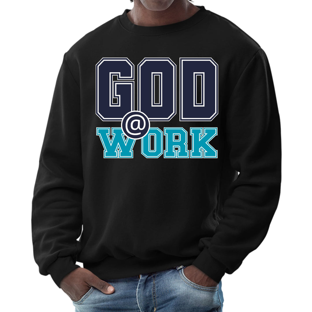 Mens Graphic Sweatshirt God @ Work Navy Blue and Blue Green Print - Mens