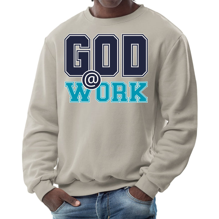 Mens Graphic Sweatshirt God @ Work Navy Blue and Blue Green Print - Mens