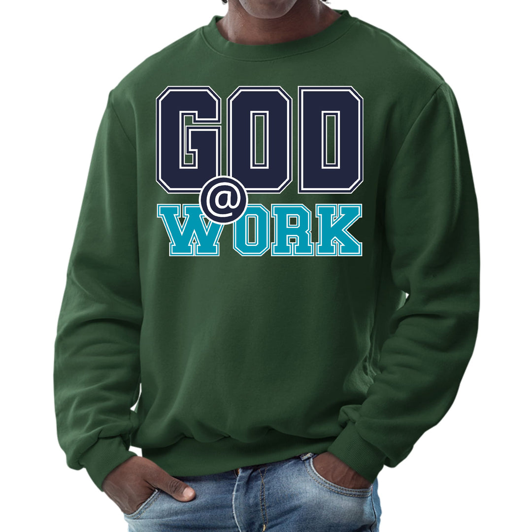 Mens Graphic Sweatshirt God @ Work Navy Blue and Blue Green Print - Mens