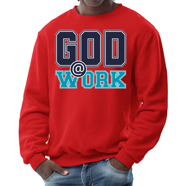 Mens Graphic Sweatshirt God @ Work Navy Blue and Blue Green Print - Mens