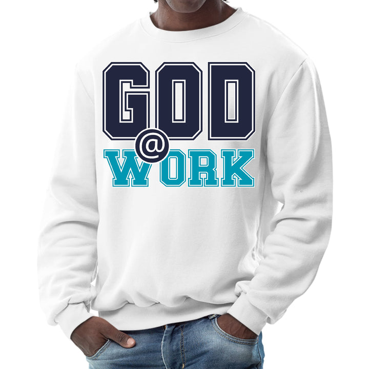 Mens Graphic Sweatshirt God @ Work Navy Blue and Blue Green Print - Mens