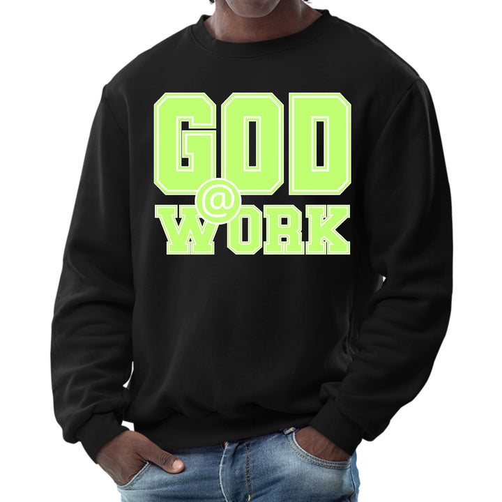 Mens Graphic Sweatshirt God @ Work Neon Green and White Print - Mens