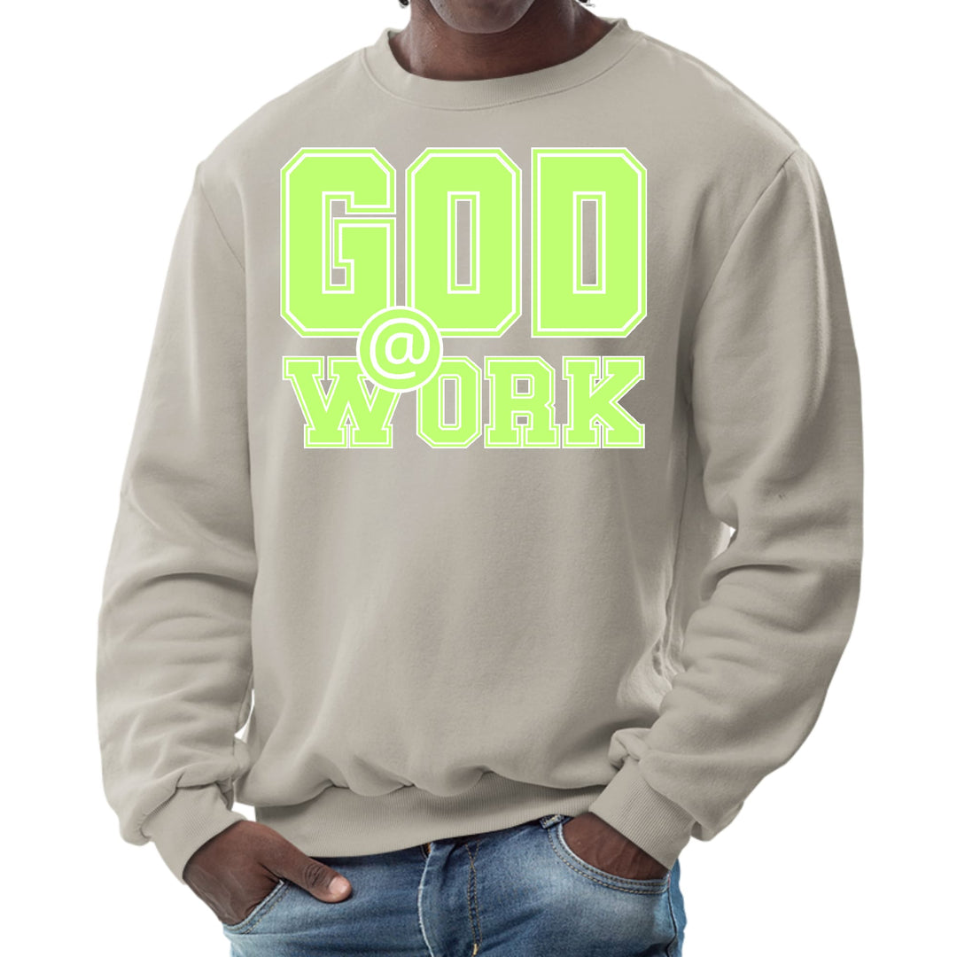 Mens Graphic Sweatshirt God @ Work Neon Green and White Print - Mens