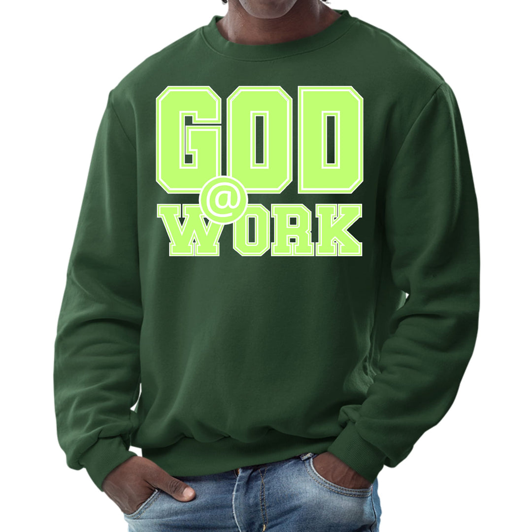 Mens Graphic Sweatshirt God @ Work Neon Green and White Print - Mens