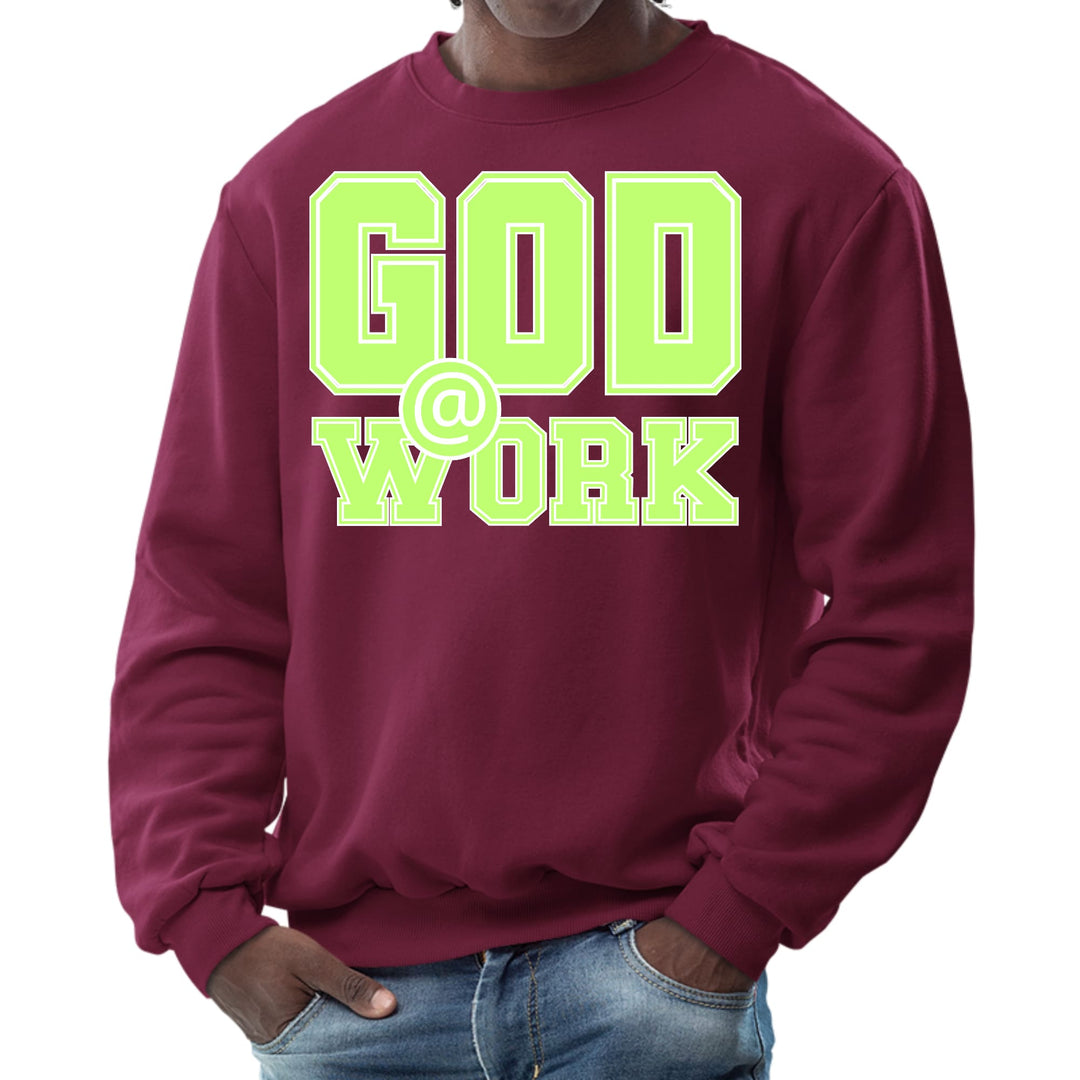 Mens Graphic Sweatshirt God @ Work Neon Green and White Print - Mens