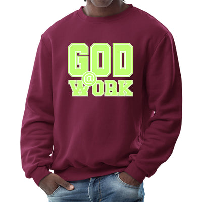 Mens Graphic Sweatshirt God @ Work Neon Green And White Print - Mens