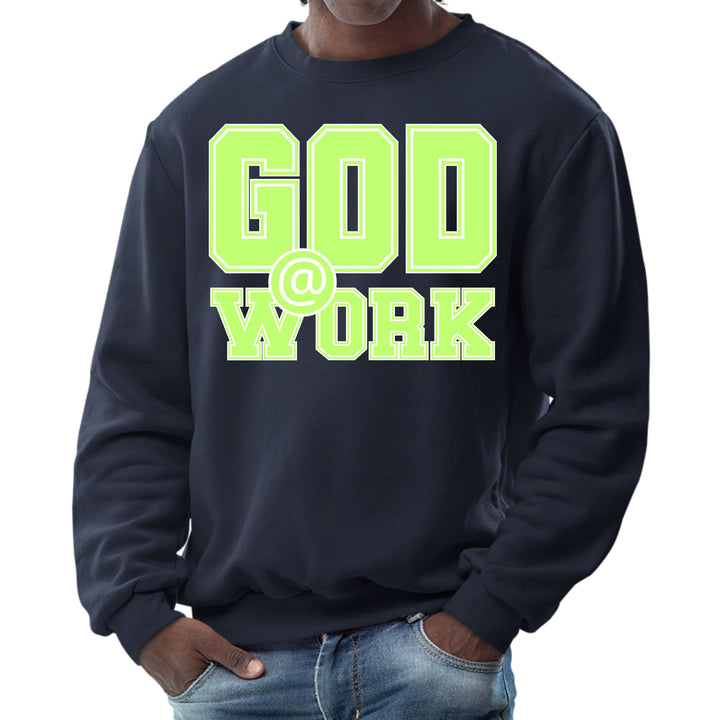 Mens Graphic Sweatshirt God @ Work Neon Green and White Print - Mens