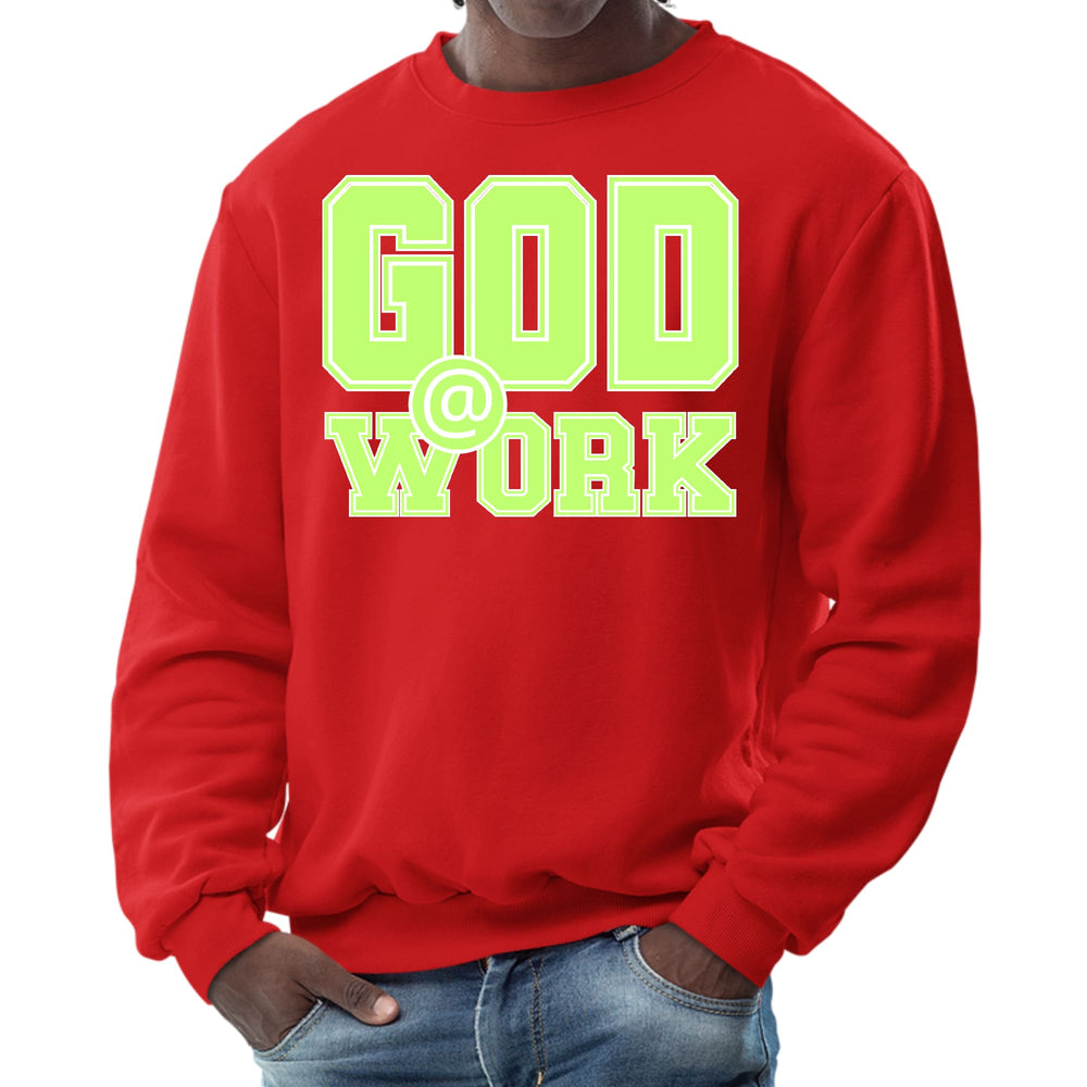 Mens Graphic Sweatshirt God @ Work Neon Green and White Print - Mens