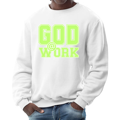Mens Graphic Sweatshirt God @ Work Neon Green And White Print - Mens
