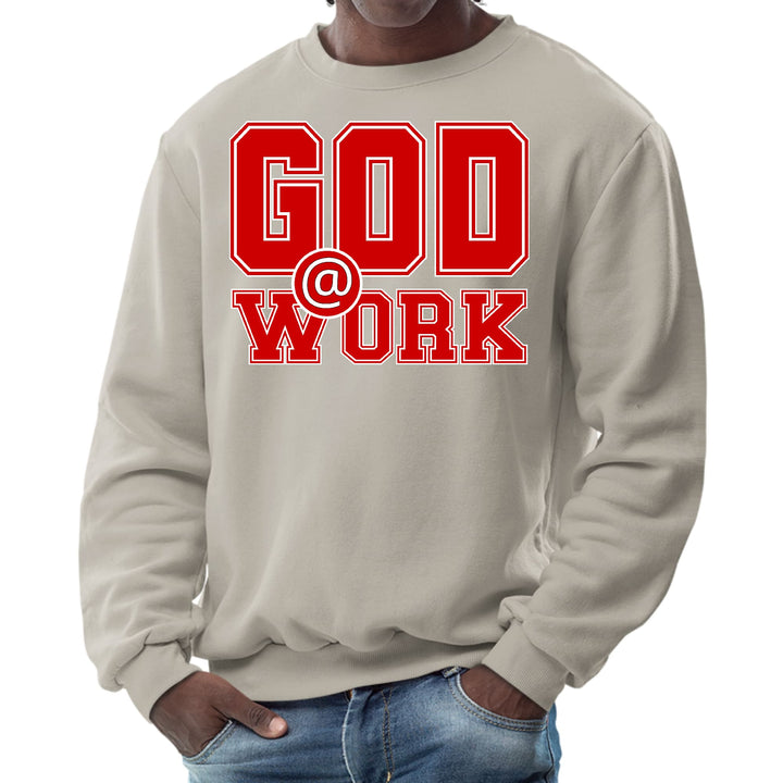 Mens Graphic Sweatshirt God @ Work Red and White Print - Mens | Sweatshirts